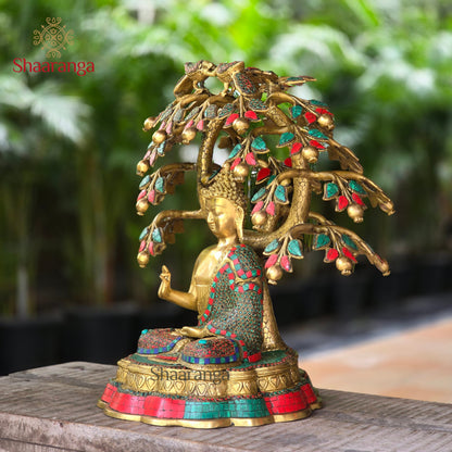 22 Inches Brass  Buddha Under Tree