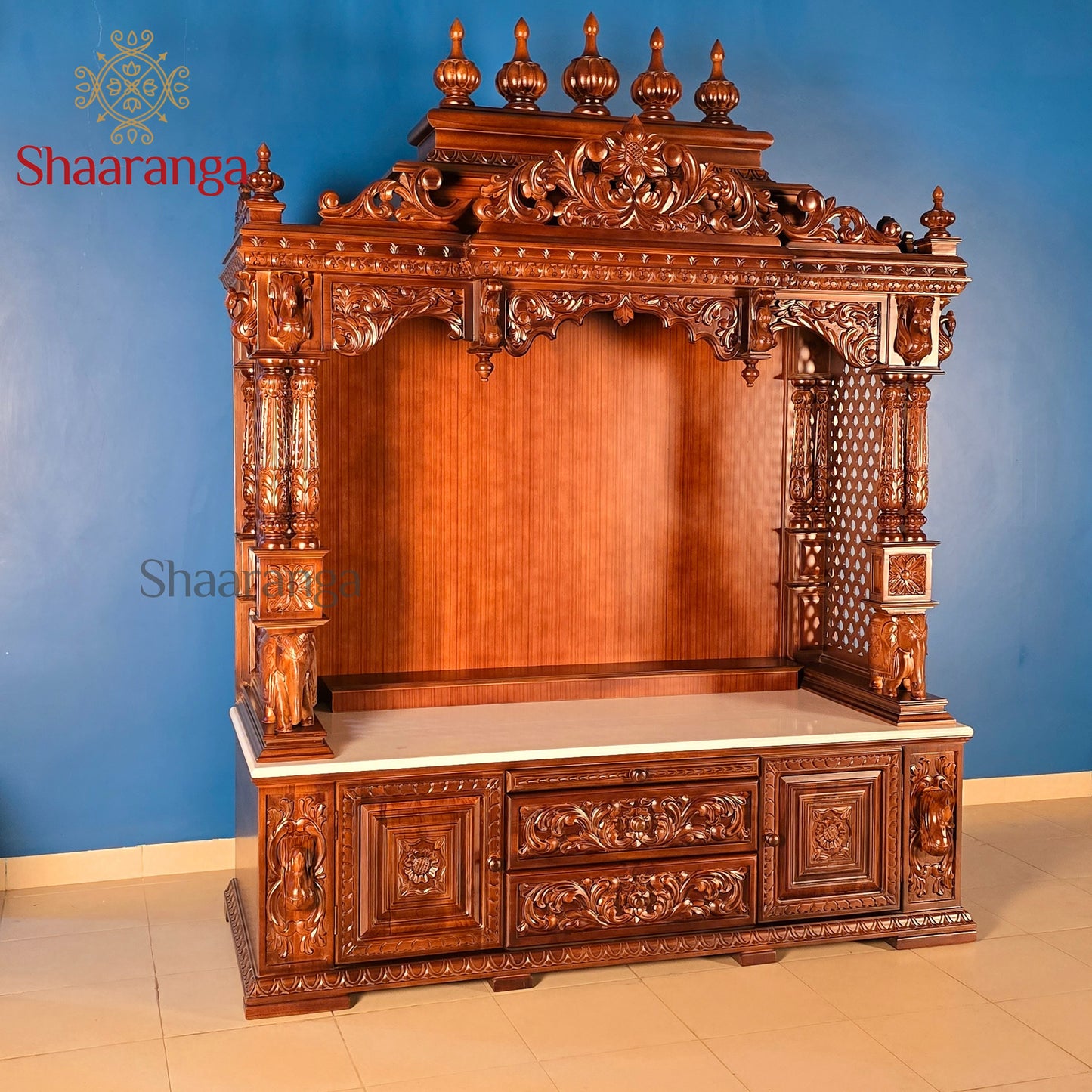 60 Inches Big Size Teakwood Pooja Mandir – A Majestic South Indian Masterpiece by Shaaranga