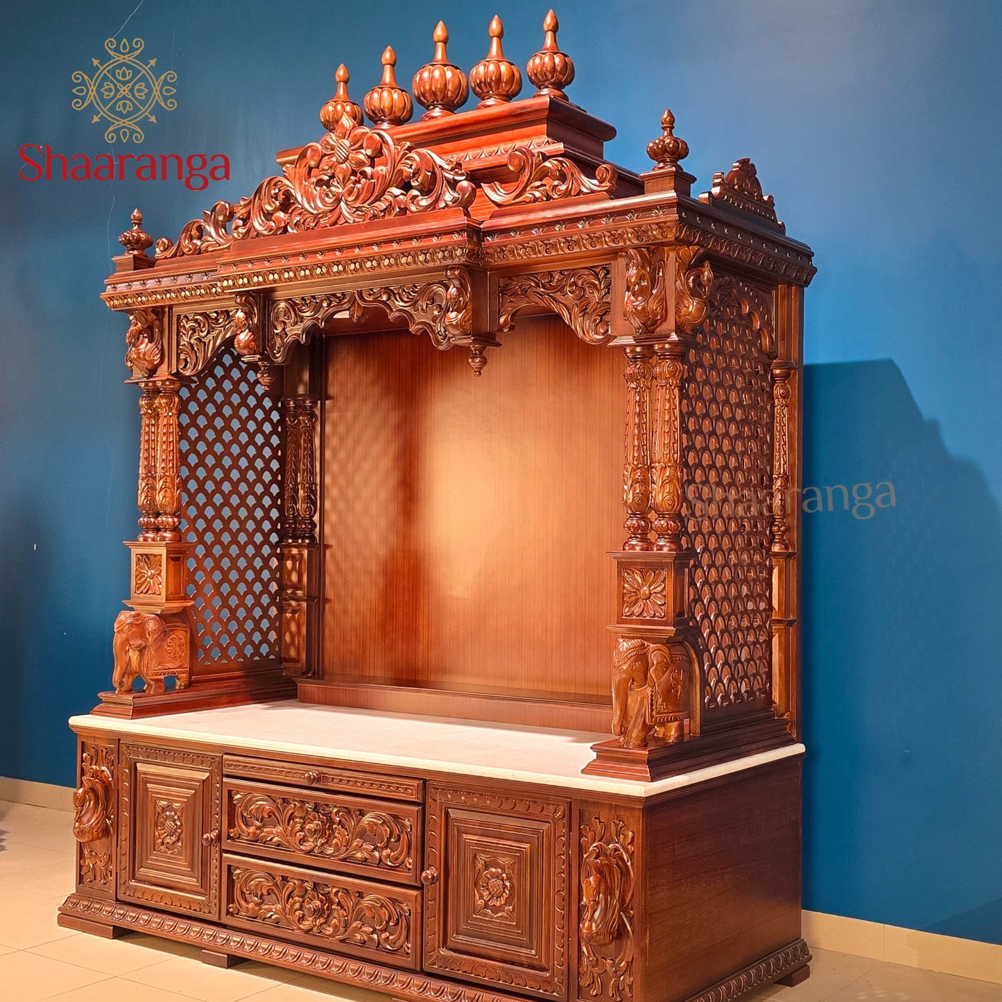 60 Inches Big Size Teakwood Pooja Mandir – A Majestic South Indian Masterpiece by Shaaranga