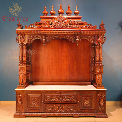 60 Inches Big Size Teakwood Pooja Mandir – A Majestic South Indian Masterpiece by Shaaranga