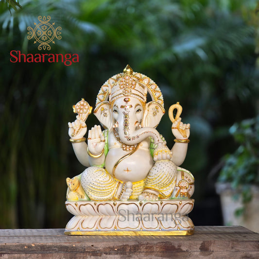23 Inches Marble Chaturbhuja Ganesha - Ideal for Businesses, Corporate offices and premium residences