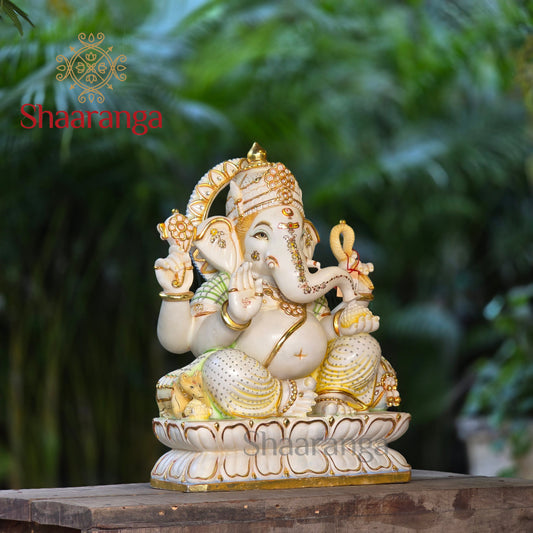 23 Inches Marble Chaturbhuja Ganesha - Ideal for Businesses, Corporate offices and premium residences