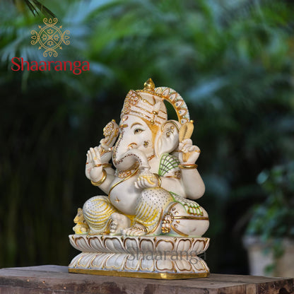 23 Inches Marble Chaturbhuja Ganesha - Ideal for Businesses, Corporate offices and premium residences