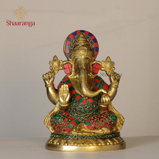 8.5 Inches Brass Ganesh On Lotus