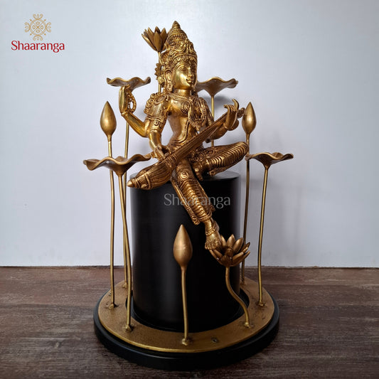 19 Inches Brass Saraswathi With Flower