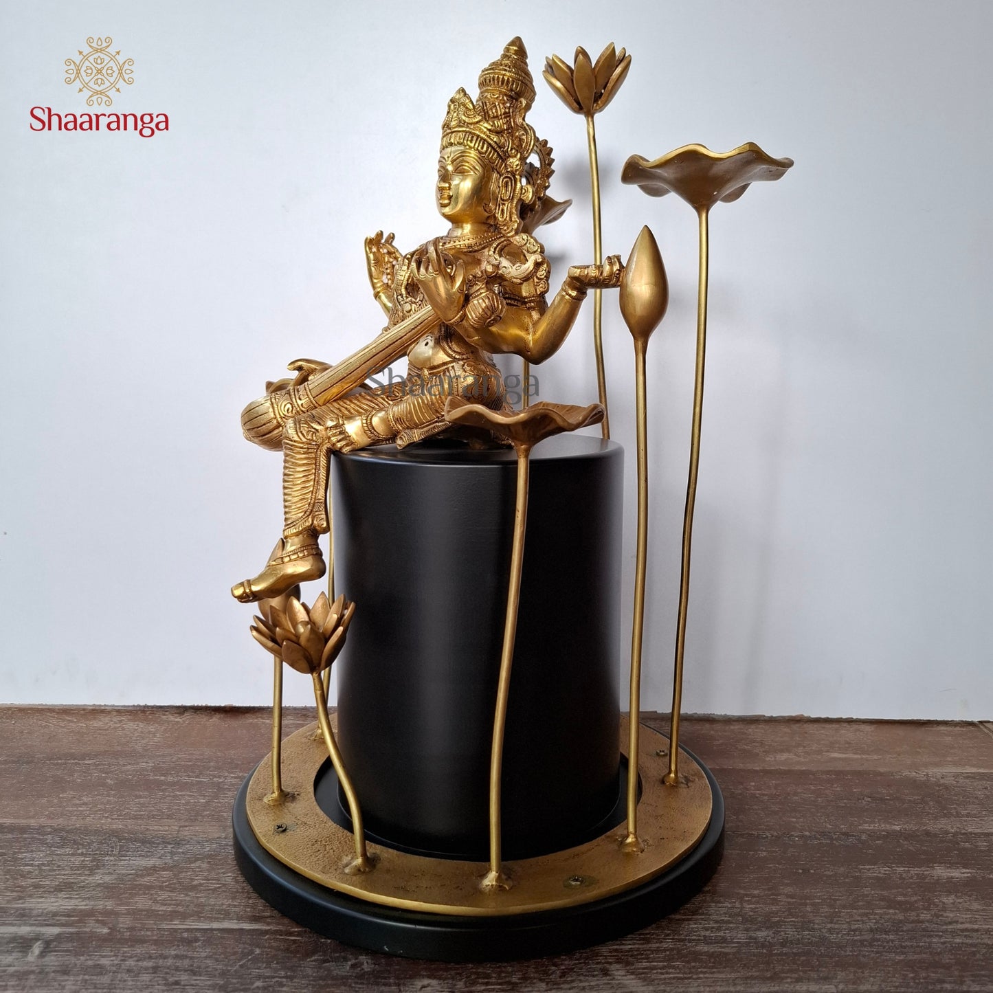 19 Inches Brass Saraswathi With Flower