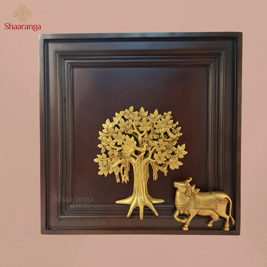 17 Inches Brass Tree with Wooden Frame