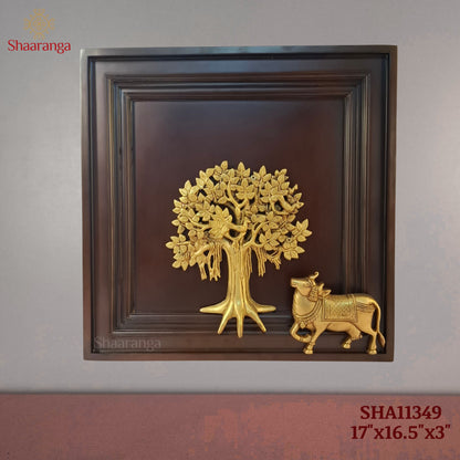 17 Inches Brass Tree with Wooden Frame