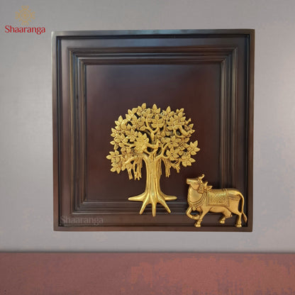 17 Inches Brass Tree with Wooden Frame