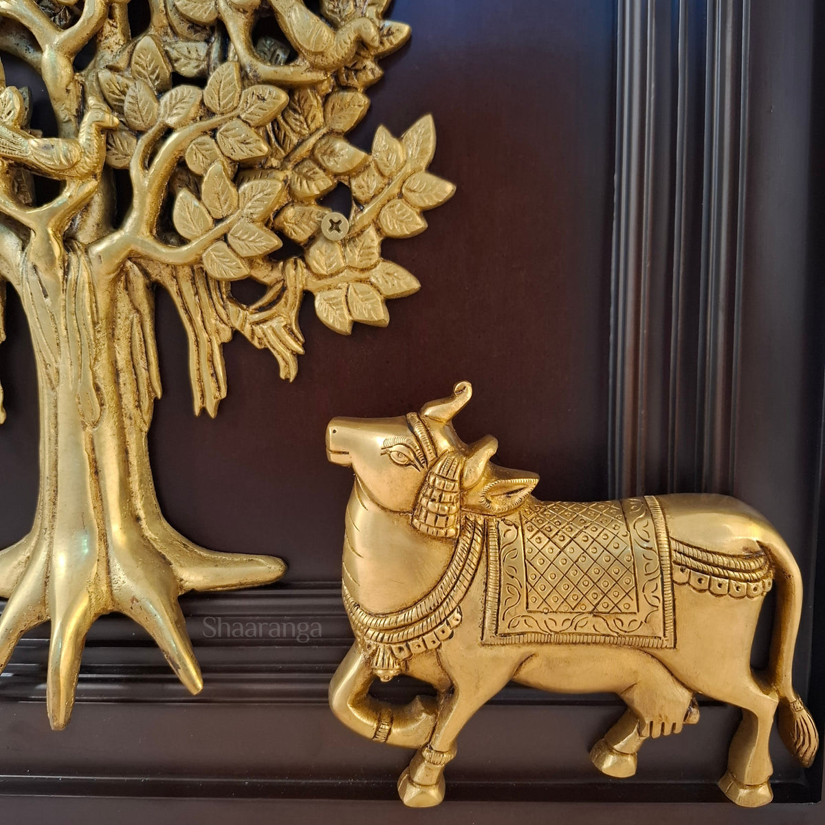 17 Inches Brass Tree with Wooden Frame