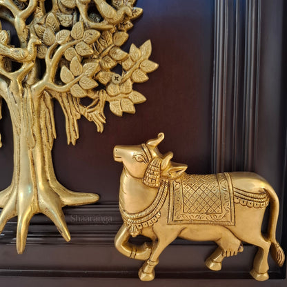 17 Inches Brass Tree with Wooden Frame