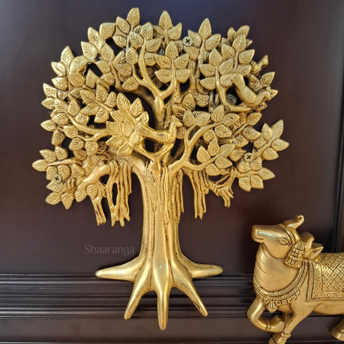 17 Inches Brass Tree with Wooden Frame