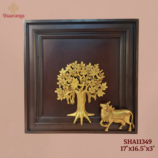 17 Inches Brass Tree with Wooden Frame