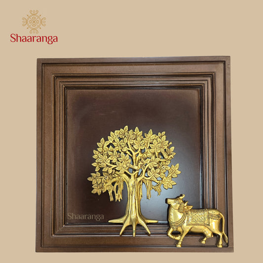 17 Inches Brass Tree with Wooden Frame