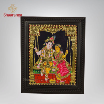 18x15 Inches Radha Krishna Tanjore Painting with 22k Gold work.