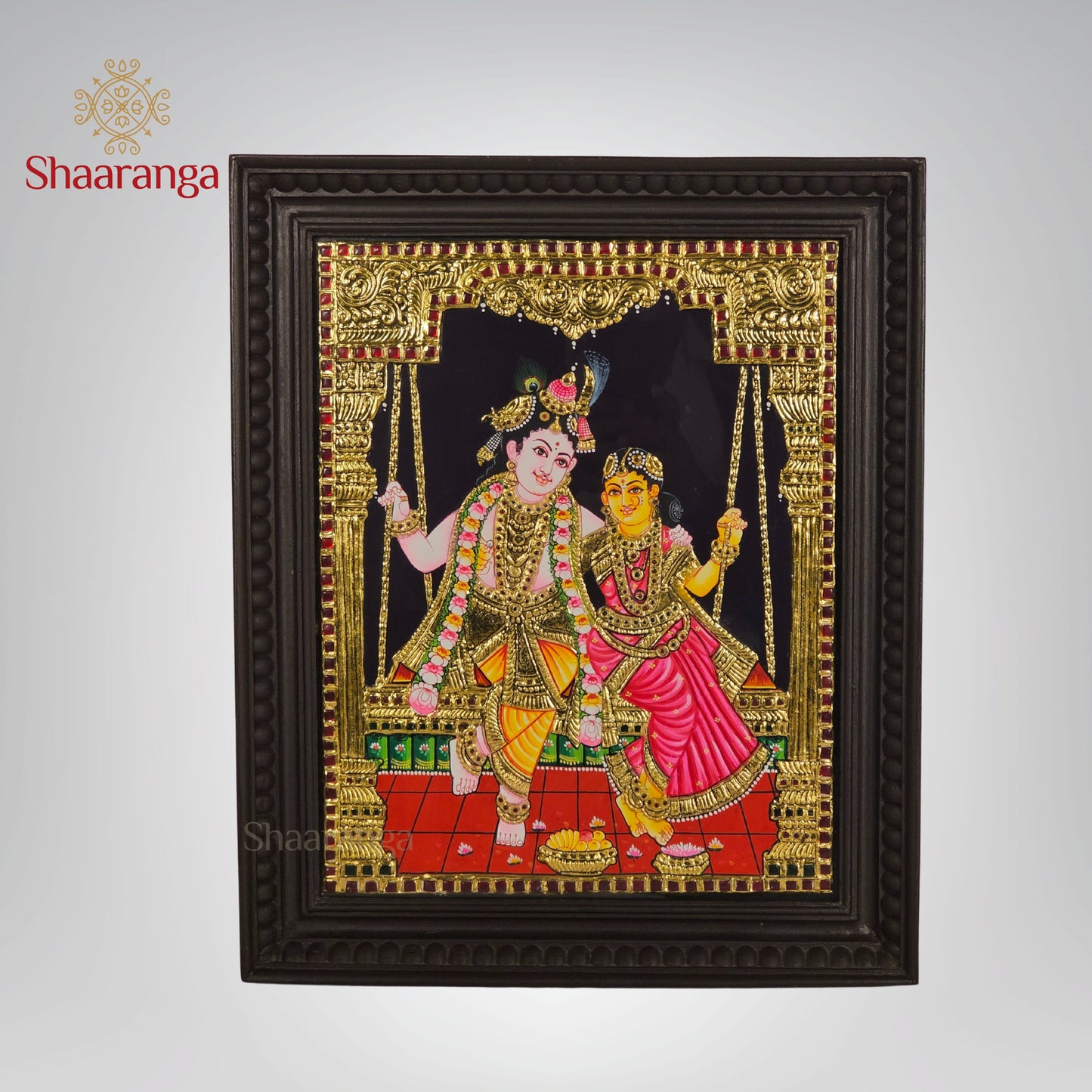 18x15 Inches Radha Krishna Tanjore Painting with 22k Gold work.