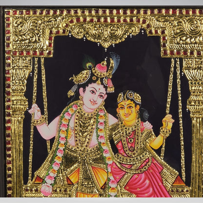 18x15 Inches Radha Krishna Tanjore Painting with 22k Gold work.