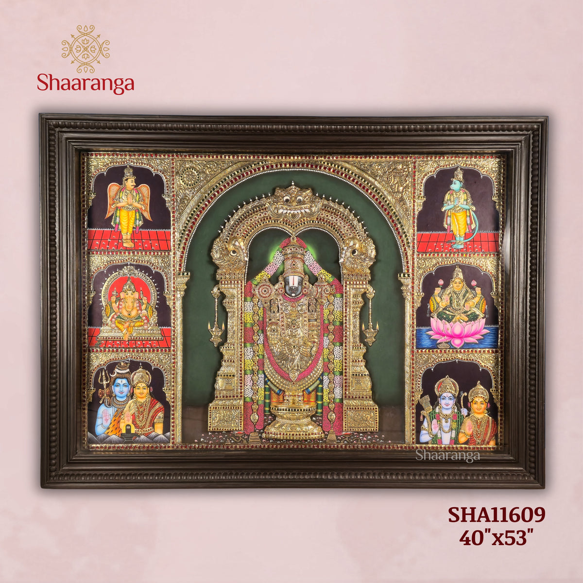 40x53  Customised Lord Venkateshwara Swamy Tanjore Painting with Divine Assembly – Shaaranga Masterpiece