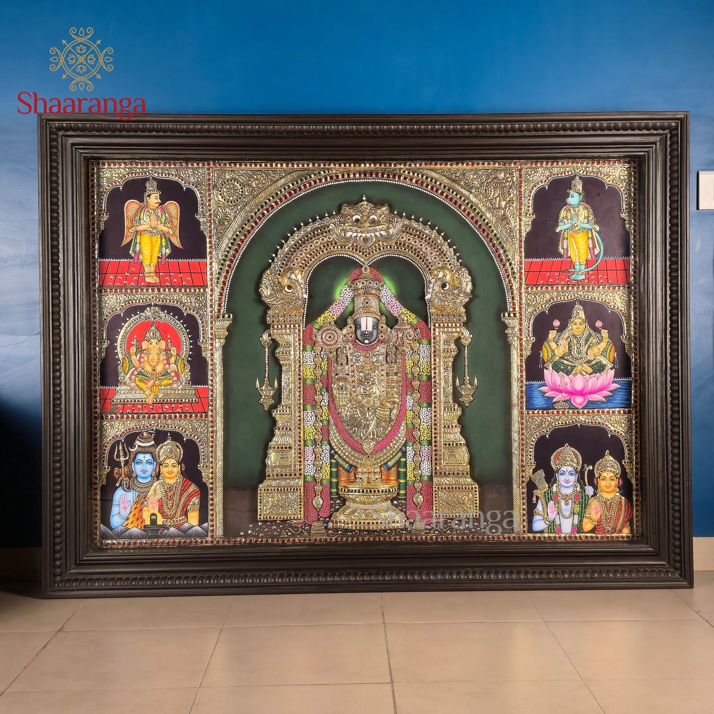40x53  Customised Lord Venkateshwara Swamy Tanjore Painting with Divine Assembly – Shaaranga Masterpiece