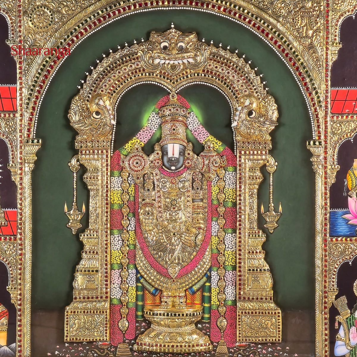 40x53  Customised Lord Venkateshwara Swamy Tanjore Painting with Divine Assembly – Shaaranga Masterpiece