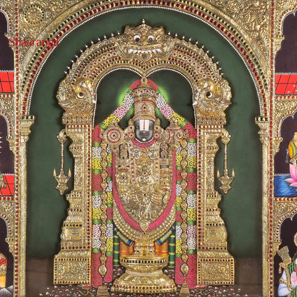 40x53  Customised Lord Venkateshwara Swamy Tanjore Painting with Divine Assembly – Shaaranga Masterpiece