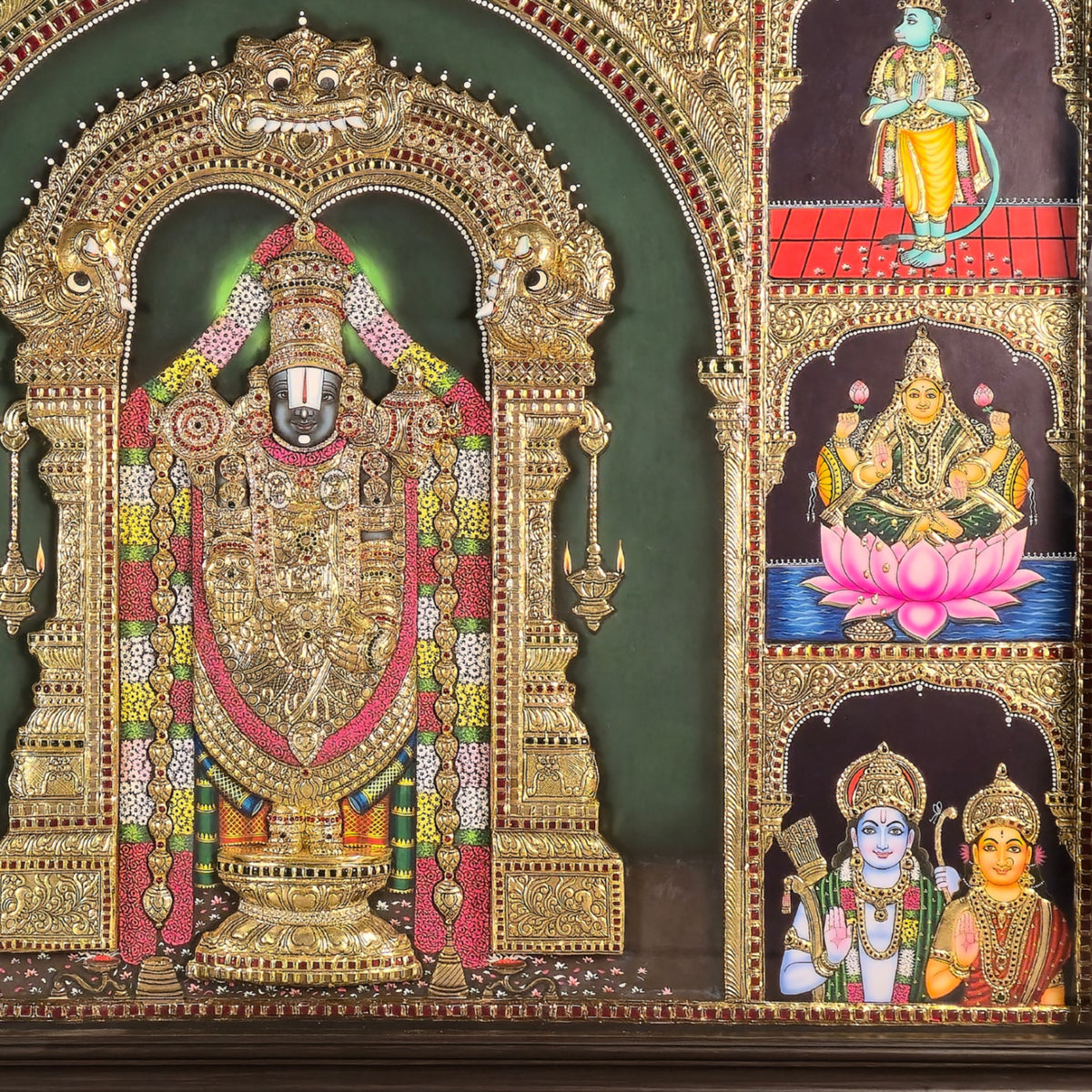 40x53  Customised Lord Venkateshwara Swamy Tanjore Painting with Divine Assembly – Shaaranga Masterpiece
