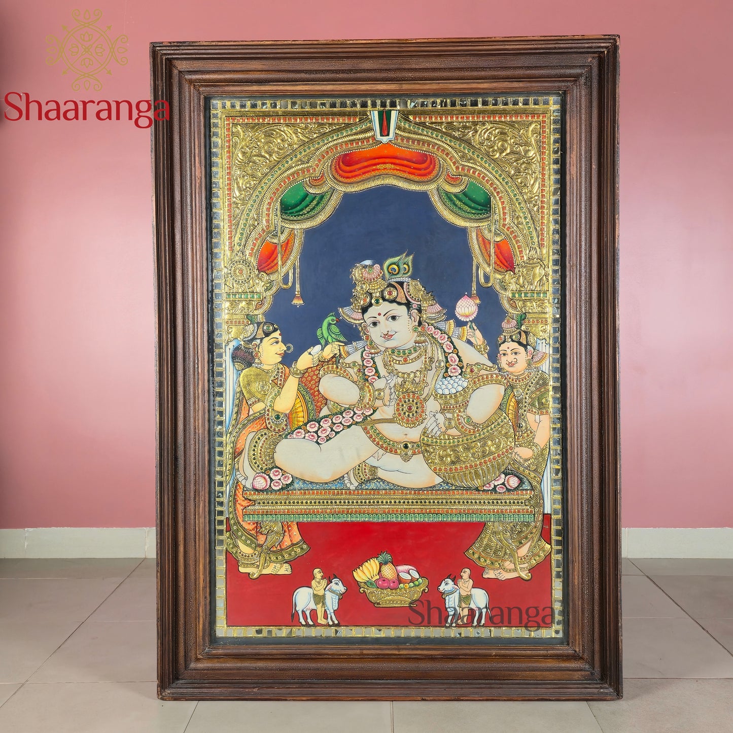 40x30 Inches  Butter Krishna Tanjore Painting - Navaneeta Krishna