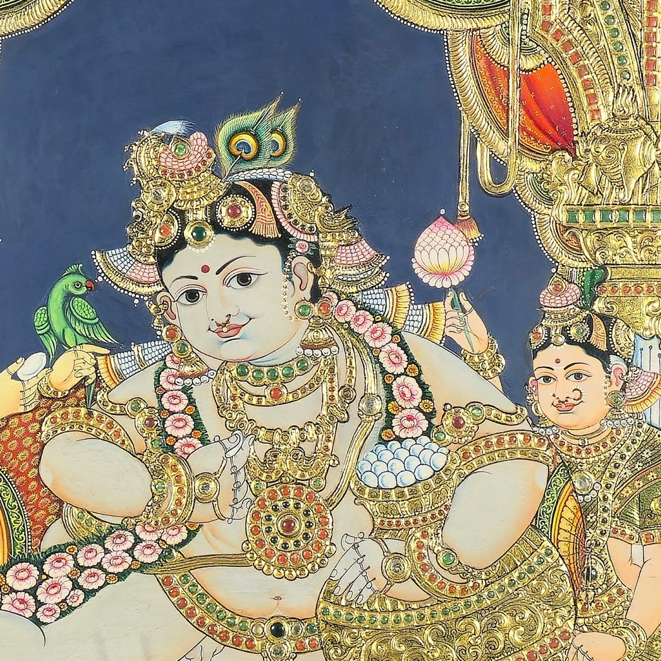 40x30 Inches  Butter Krishna Tanjore Painting - Navaneeta Krishna