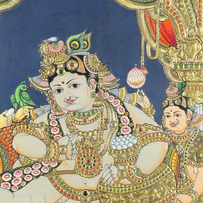 40x30 Inches  Butter Krishna Tanjore Painting - Navaneeta Krishna