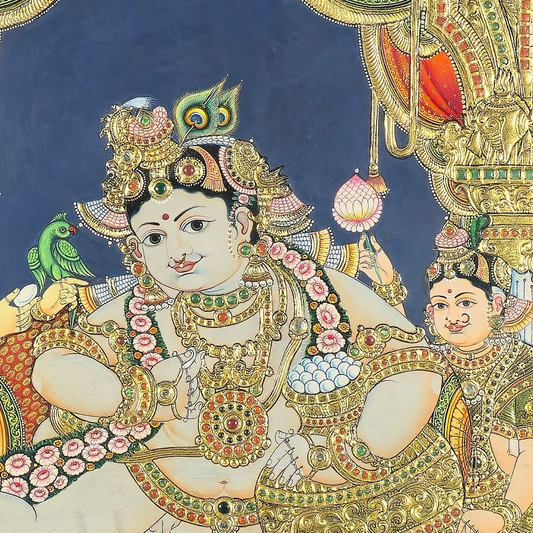 40x30 Inches  Butter Krishna Tanjore Painting - Navaneeta Krishna