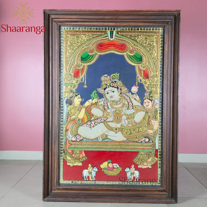40x30 Inches  Butter Krishna Tanjore Painting - Navaneeta Krishna