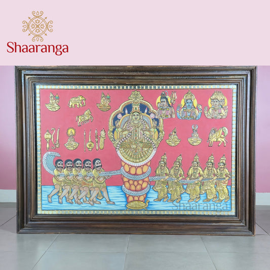 29x41 Inches Samudra Manthana Lakshmi Devi Tanjore Painting