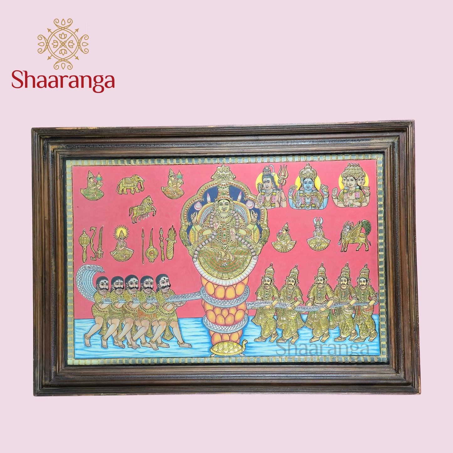 29x41 Inches Samudra Manthana Lakshmi Devi Tanjore Painting