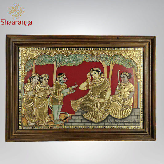 Hanuman Offering Sri Rama’s Ring to Sita Devi Ashoka Vatika Episode – Rare Narrative Tanjore Masterpiece with Non Gold work