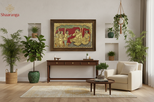 Hanuman Offering Sri Rama’s Ring to Sita Devi Ashoka Vatika Episode – Rare Narrative Tanjore Masterpiece with Non Gold work