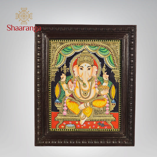 18x15 Inches Ganesha Tanjore Painting with 22K Gold Work