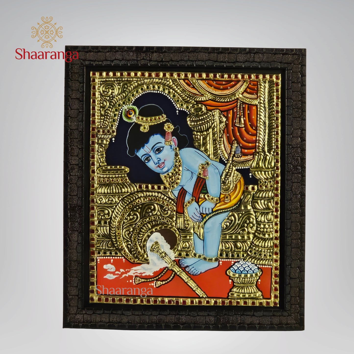 14x12 Inches Butter Krishna Tanjore Painting with 22K Gold Work
