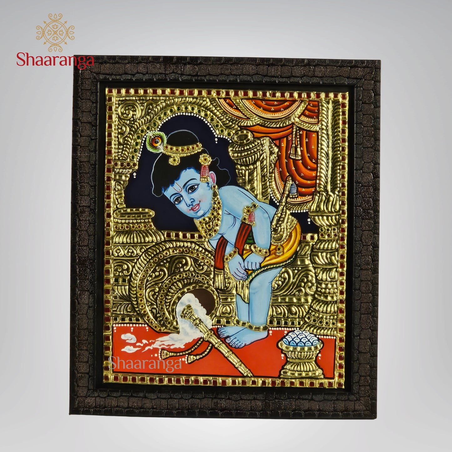 14x12 Inches Butter Krishna Tanjore Painting with 22K Gold Work