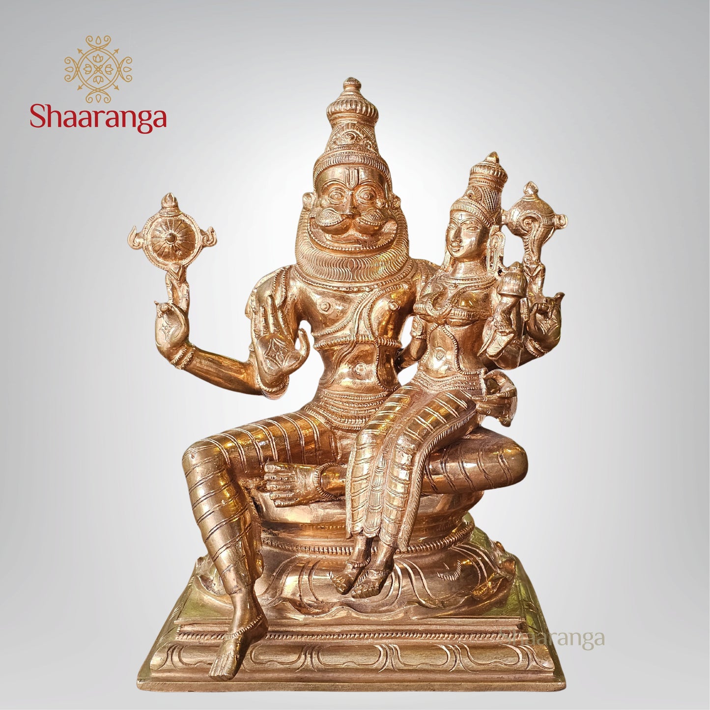 12 Inches Bronze Lakshmi Narasimha Swamy Idol Sitting on Base