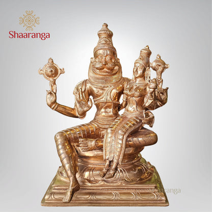 12 Inches Bronze Lakshmi Narasimha Swamy Idol Sitting on Base