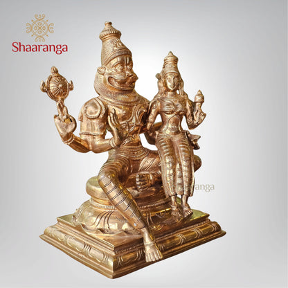 12 Inches Bronze Lakshmi Narasimha Swamy Idol Sitting on Base