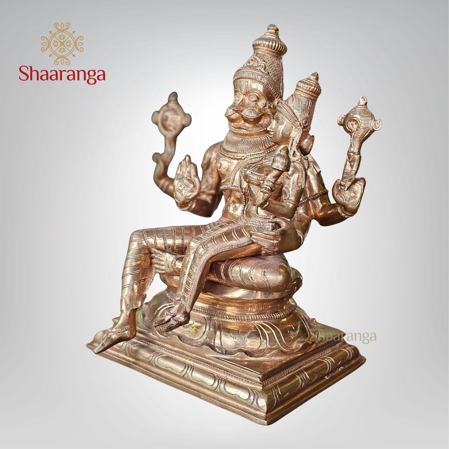 12 Inches Bronze Lakshmi Narasimha Swamy Idol Sitting on Base