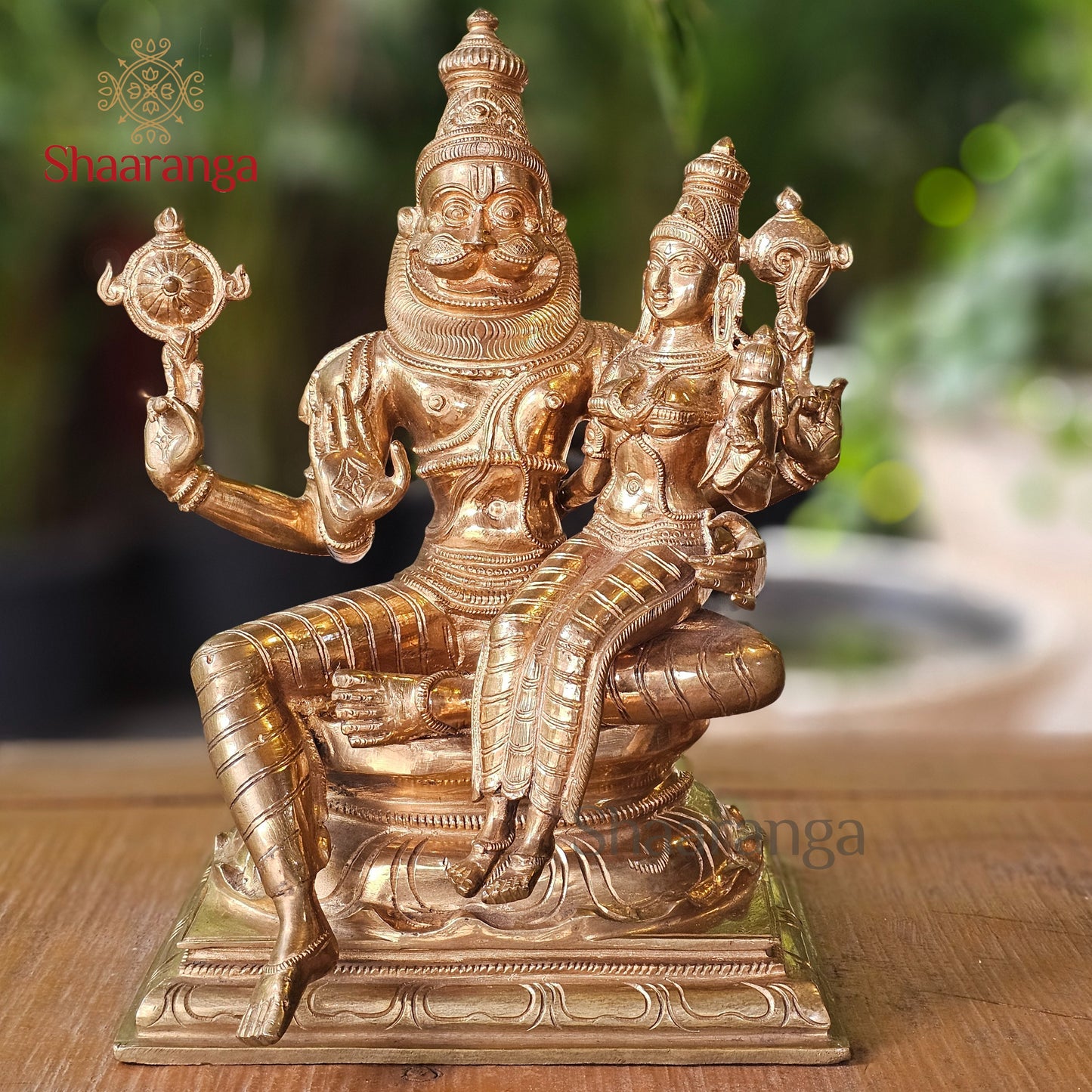 12 Inches Bronze Lakshmi Narasimha Swamy Idol Sitting on Base