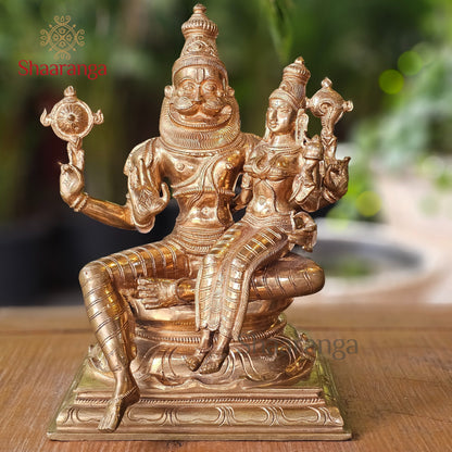 12 Inches Bronze Lakshmi Narasimha Swamy Idol Sitting on Base