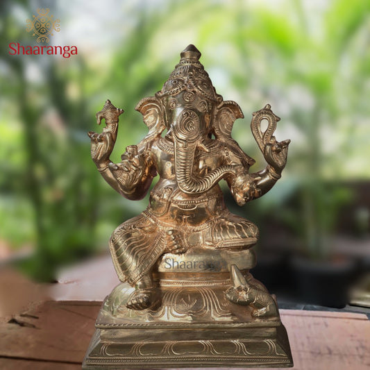 12 Inches Bronze Ganesha Sitting on Base