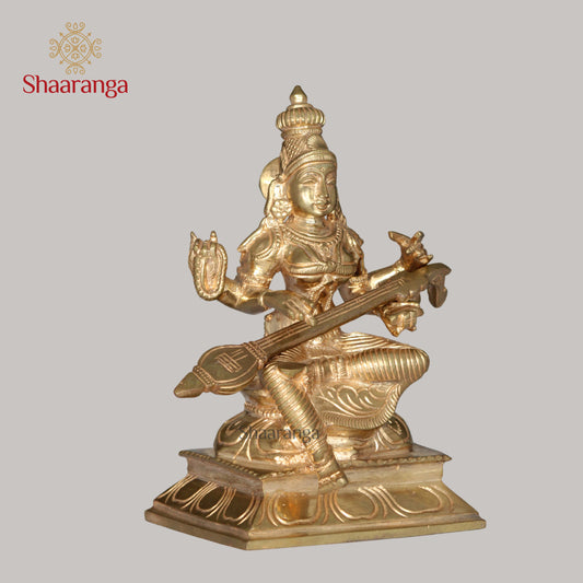 7 Inches Bronze Saraswathi Devi Idol - Goddess of Knowledge & Arts