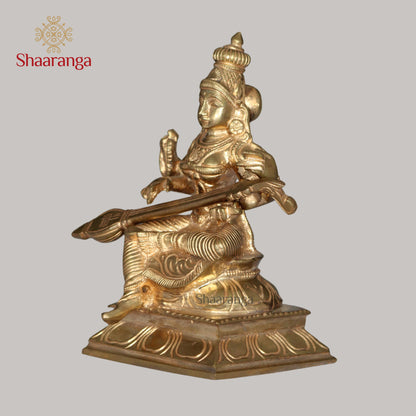 7 Inches Bronze Saraswathi Devi Idol - Goddess of Knowledge & Arts