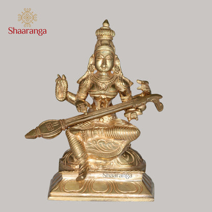 7 Inches Bronze Saraswathi Devi Idol - Goddess of Knowledge & Arts
