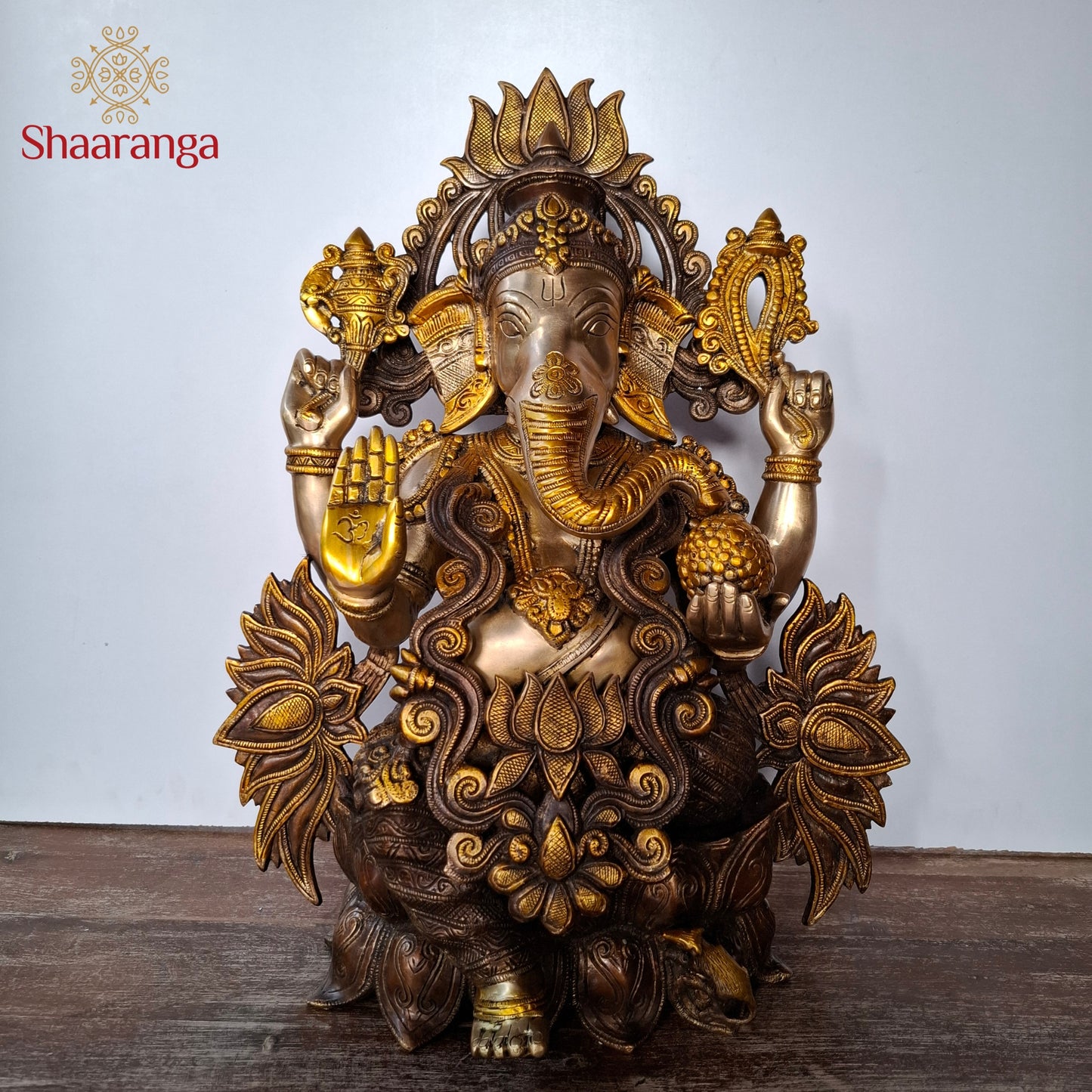 21 Inches Brass Three Tone Ganesha Lotus