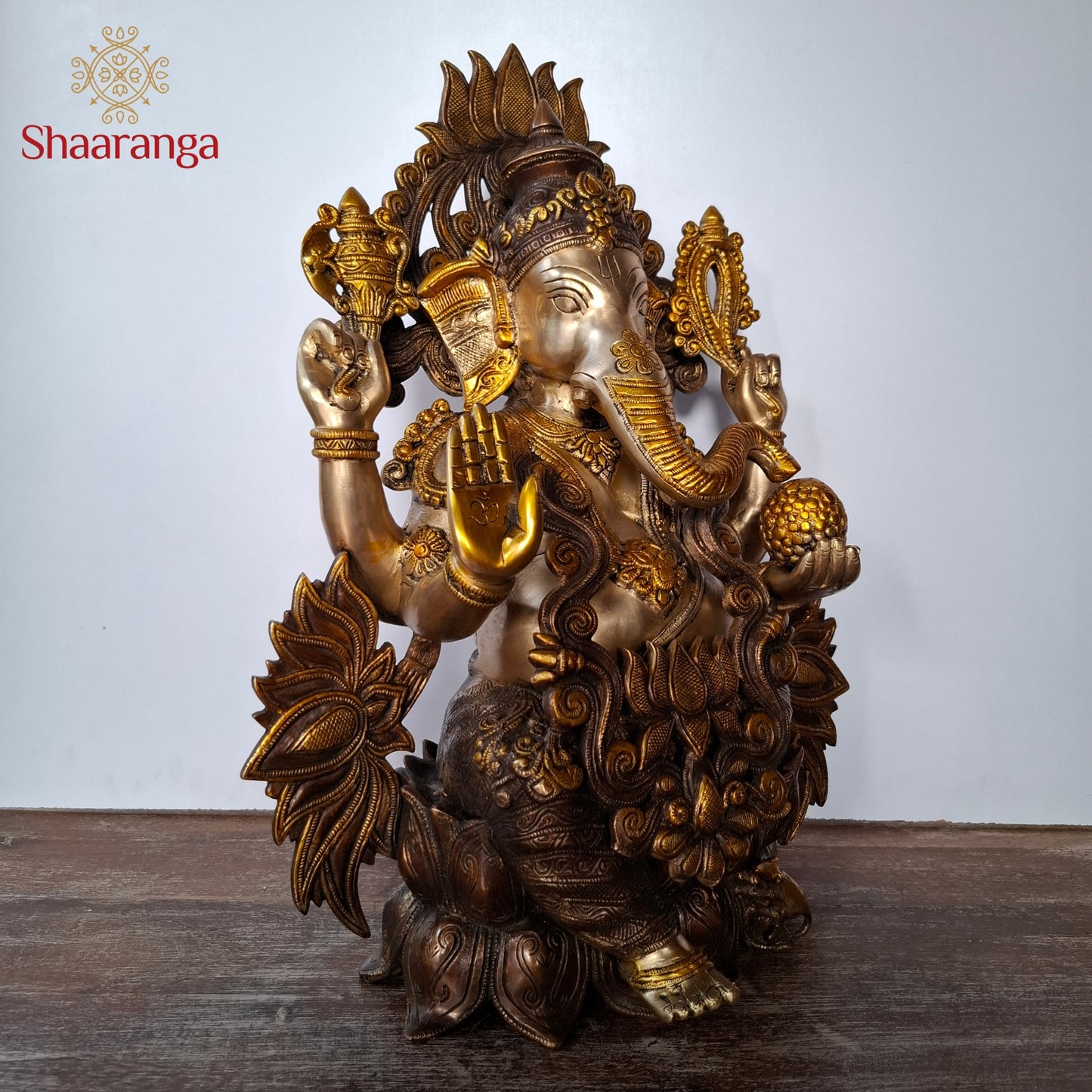 21 Inches Brass Three Tone Ganesha Lotus